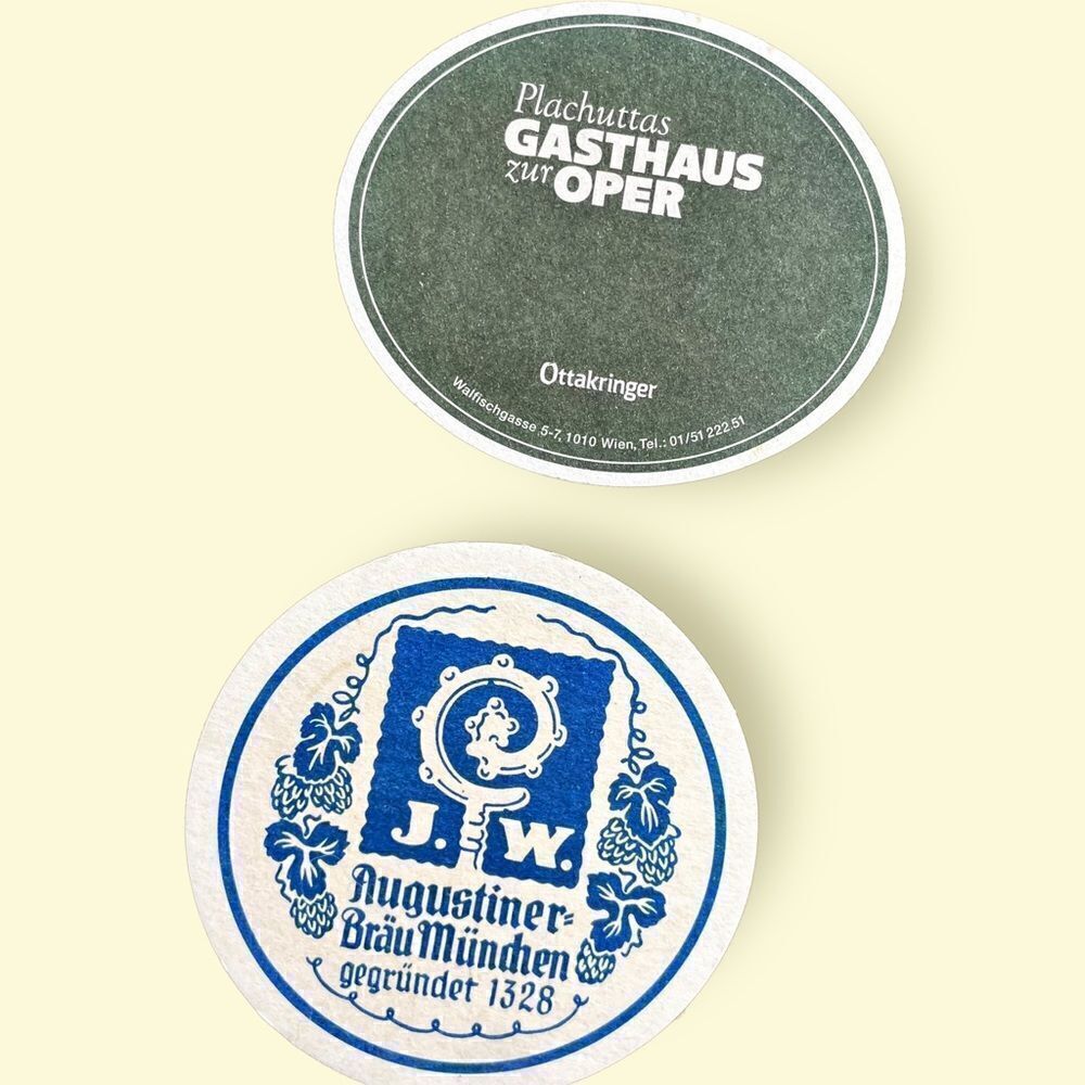 Set of 2 European Paper Beer Coasters Munich and Vienna